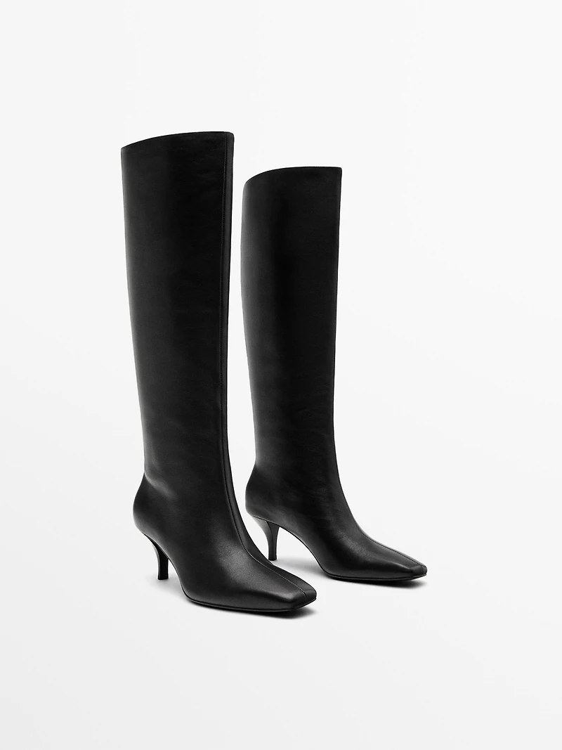 Leather stiletto heel boots