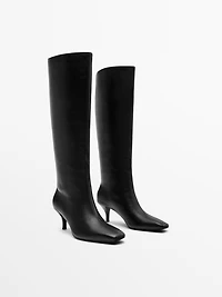 Leather stiletto heel boots