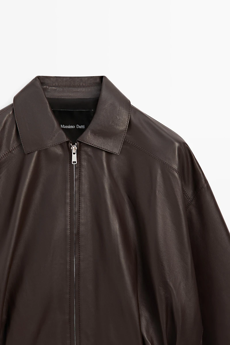 Pleated nappa leather jacket