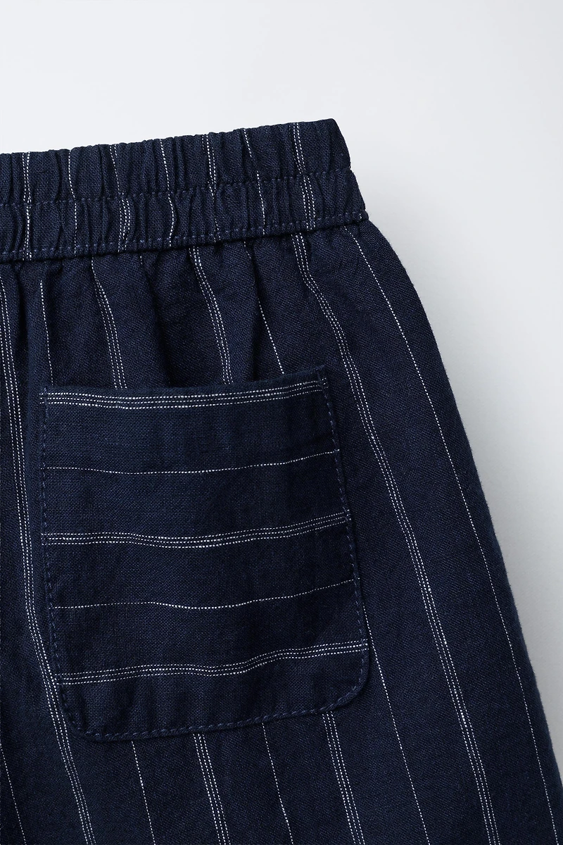 SHORT RAYÉ EN LIN ET COTON