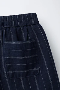 SHORT RAYÉ EN LIN ET COTON