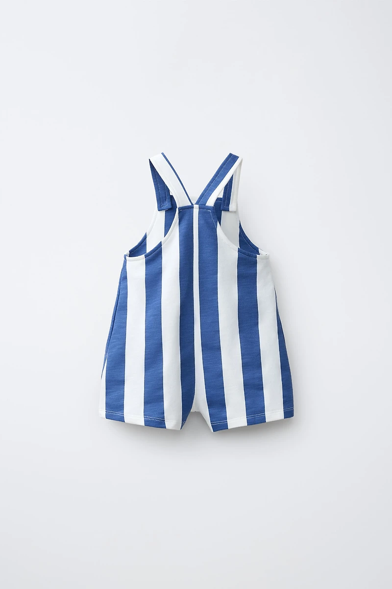 CRAB LABEL STRIPED OVERALL SHORTS