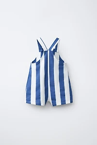 CRAB LABEL STRIPED OVERALL SHORTS