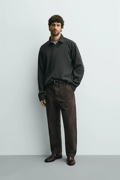 COMBINATION WAFFLE TEXTURED POLO SHIRT