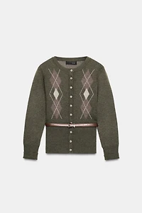 ARGYLE KNIT CARDIGAN WITH BELT