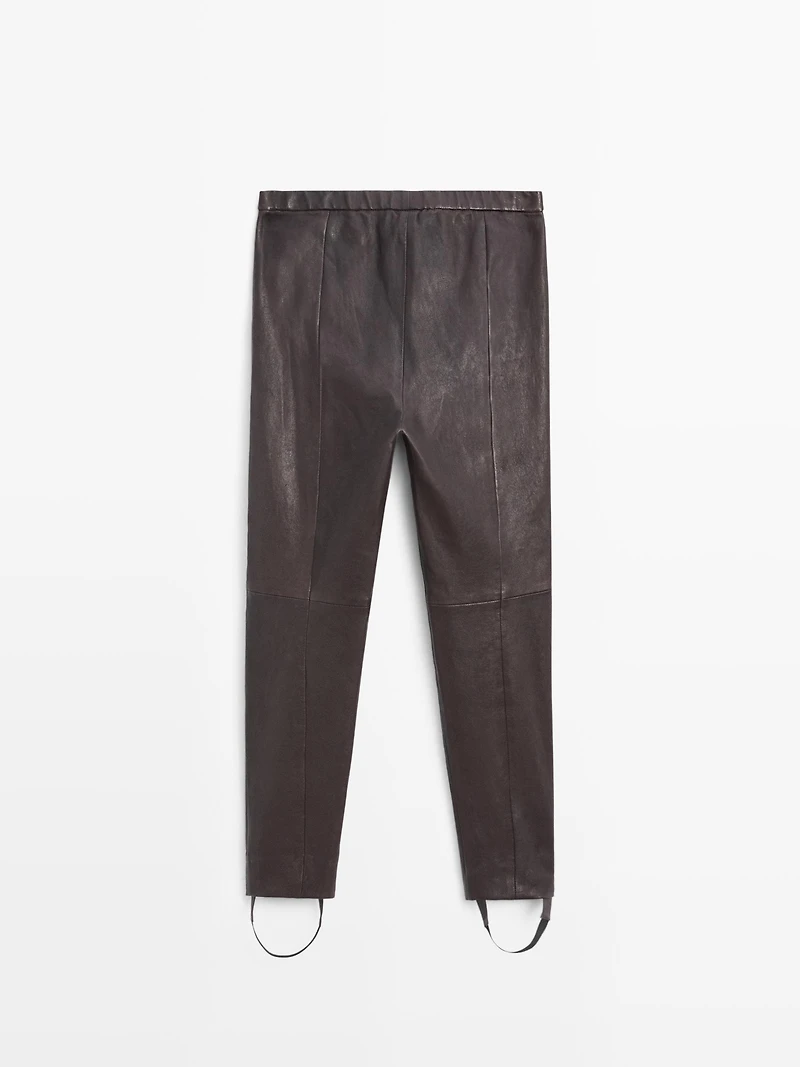Nappa leather leggings with elasticated detail