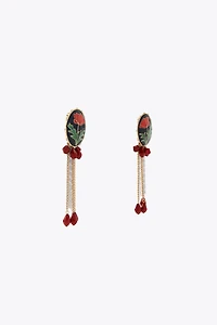 FLORAL BEADED BUTTON EARRINGS