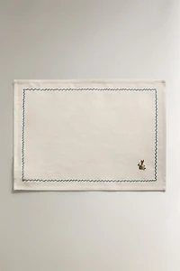 EMBROIDERED COTTON RABBIT PLACEMAT