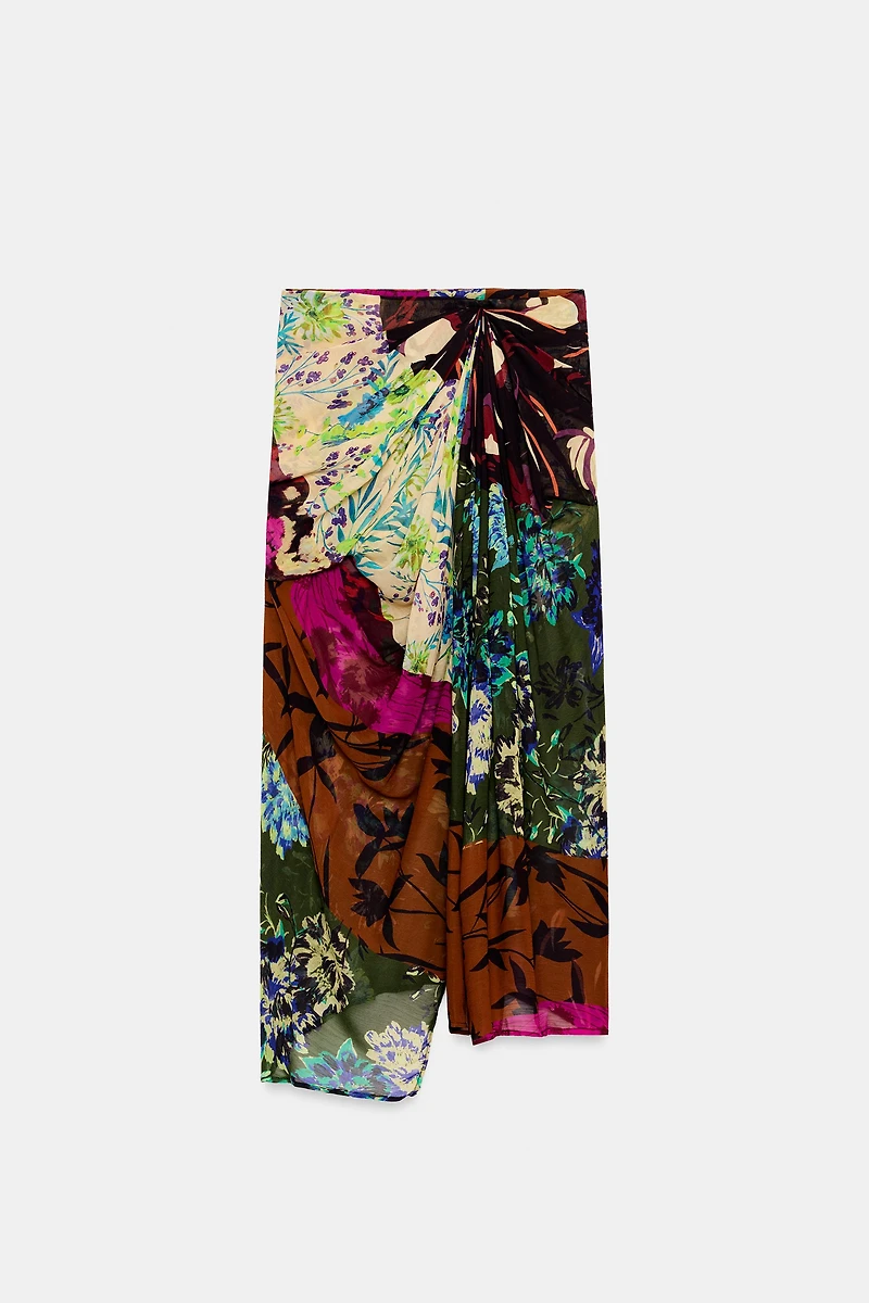 DRAPED PRINTED PAREO SKIRT