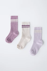 LOT DE TROIS PAIRES CHAUSSETTES LONGUES À RAYURES