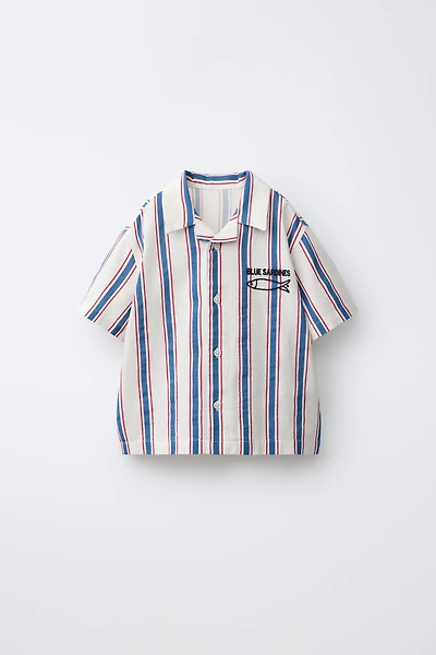EMBROIDERED FISH STRIPED SHIRT