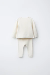 TEXTURED T-SHIRT AND SILK COTTON PANTS SET