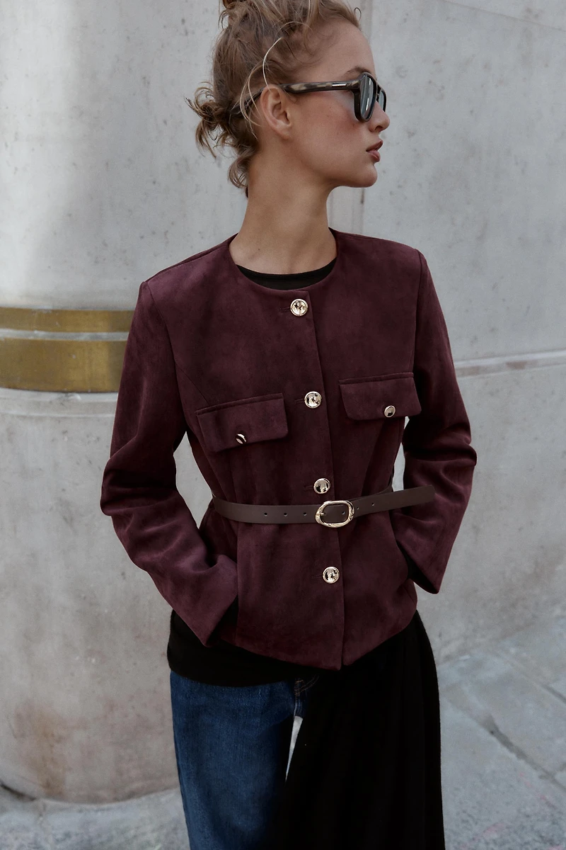 FAUX SUEDE BELTED BLAZER