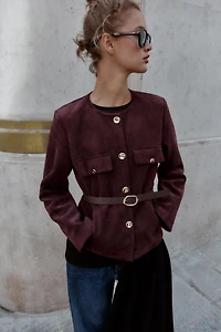 FAUX SUEDE BELTED BLAZER