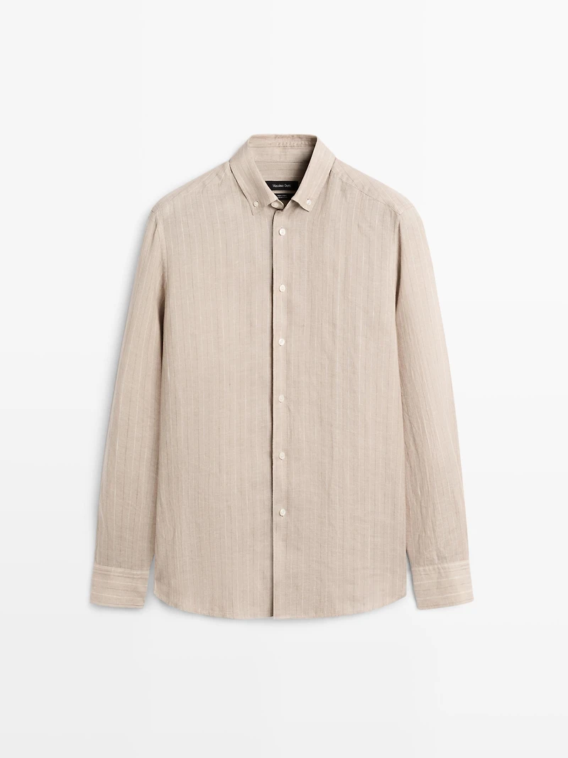 100% linen striped slim fit shirt
