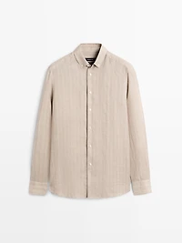 100% linen striped slim fit shirt