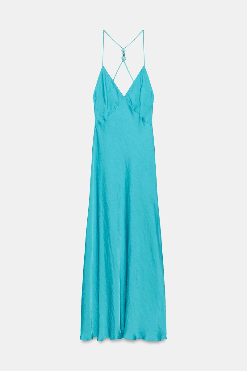 BEADED BACK SATIN EFFECT DRESS