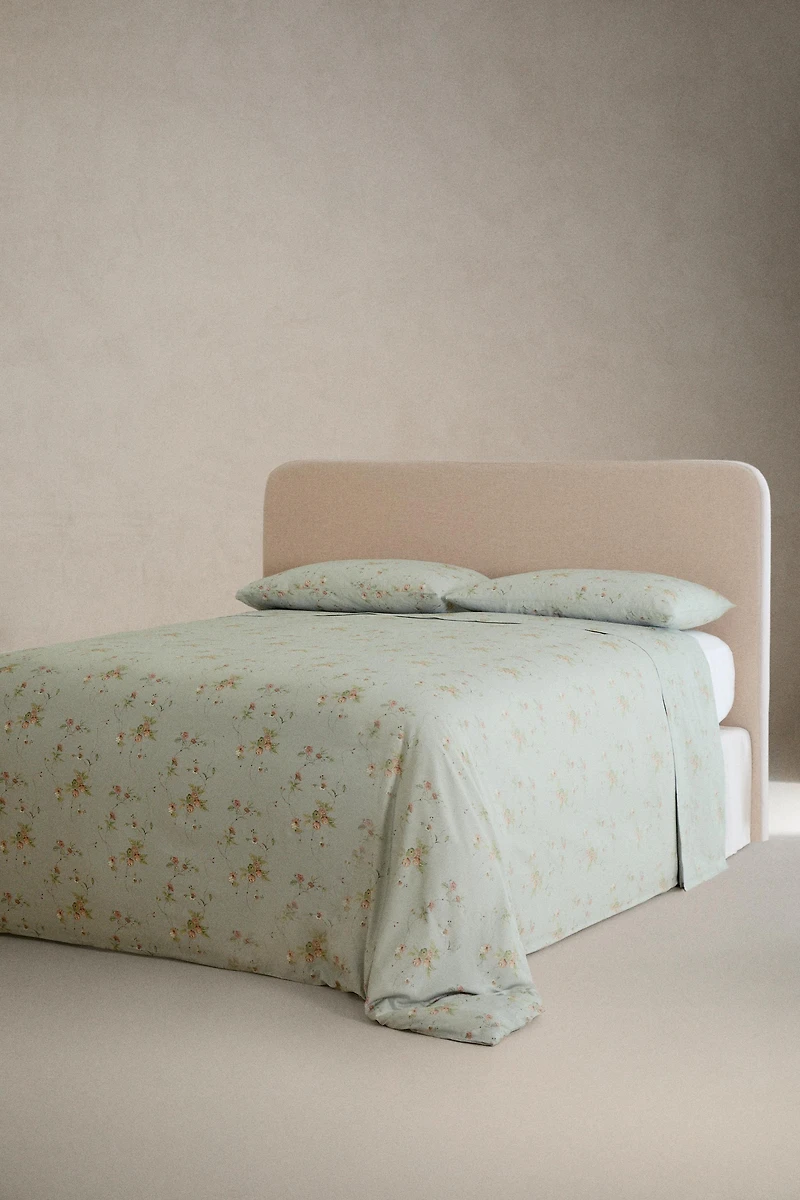 DRAP DE DESSUS SATIN BRANCHES FLORALES (300 FILS)