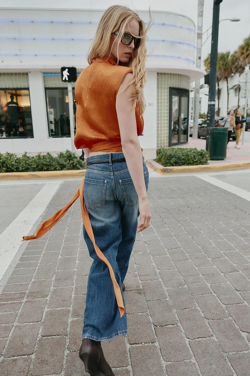 SATIN EFFECT TIE TOP