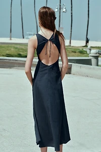 LINEN OPEN BACK MIDI DRESS