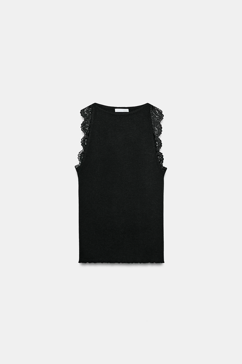 LACE RIBBED HALTER TOP