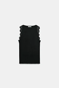 LACE RIBBED HALTER TOP
