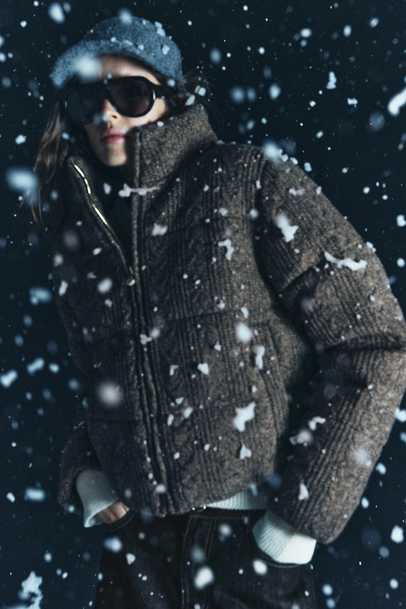 THERMAL INSULATED CABLE KNIT PADDED BOMBER ANORAK