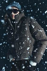 THERMAL INSULATED CABLE KNIT PADDED BOMBER ANORAK