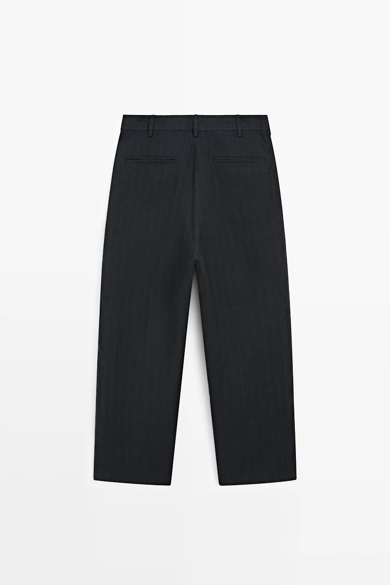Linen trousers with striped detail