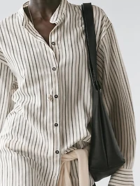 Striped flowing shirt with stand collar