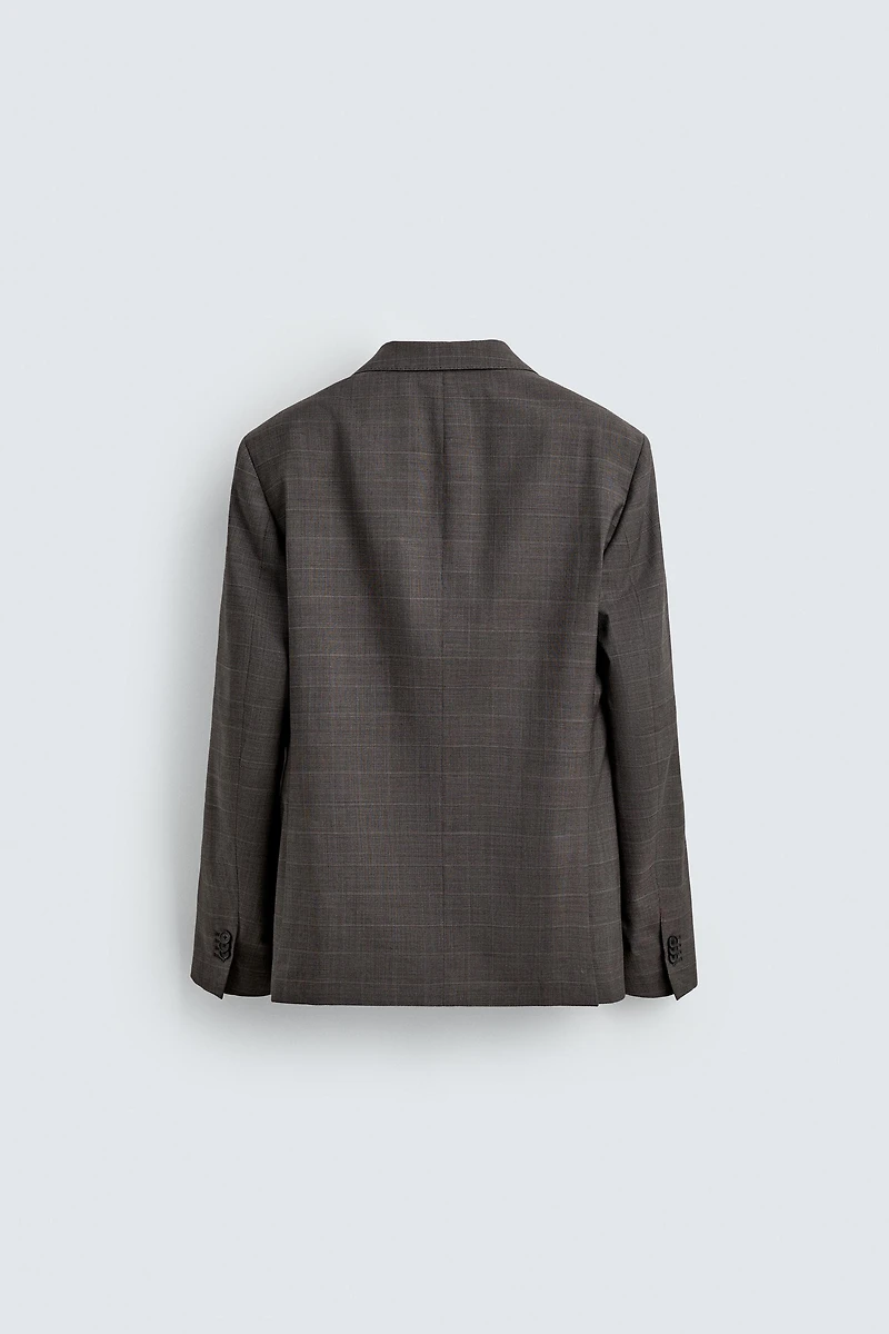 100% WOOL PLAID SUIT BLAZER