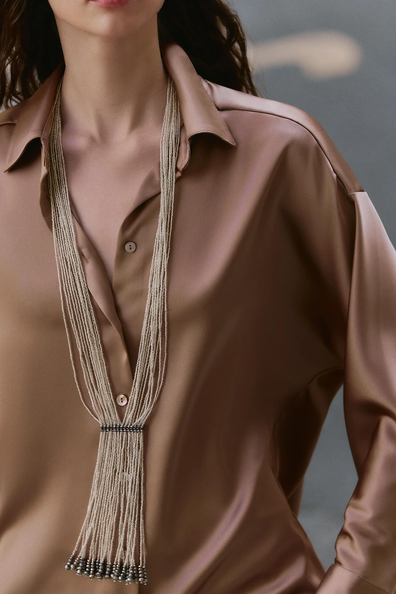 SATIN EFFECT DROP SHOULDER SHIRT