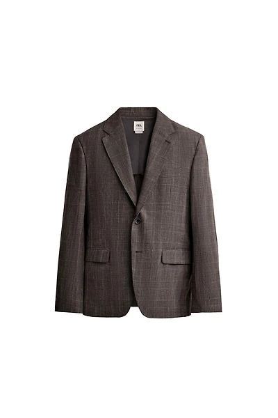 LINEN-WOOL CHECKERED SUIT JACKET