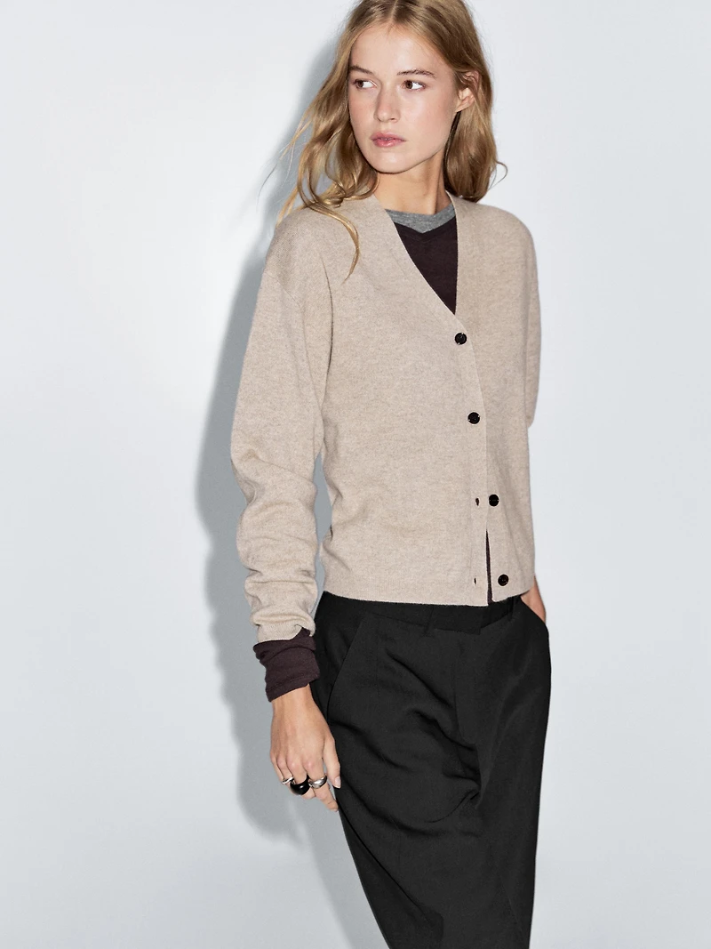 Wool blend V-neck knit cardigan
