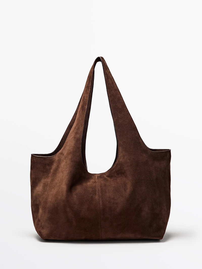 Split leather maxi tote bag