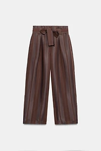 STRIPED BELTED PAPERBAG TROUSERS
