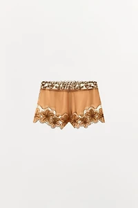 BEADED FLORAL EMBROIDERED SHORTS