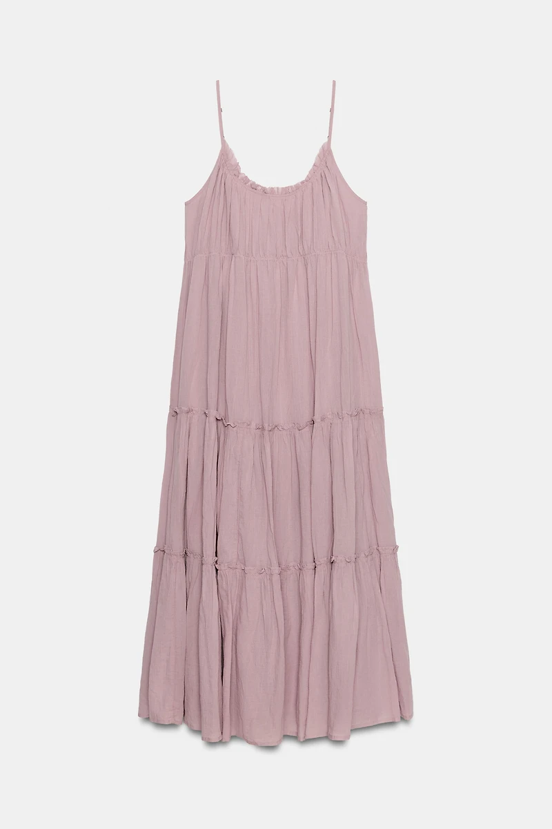 RUFFLED CHIFFON MIDI DRESS