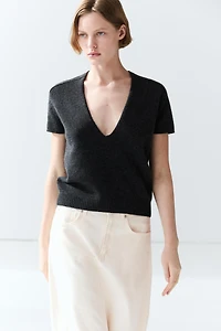 Pull en maille 100 % cachemire à manches courtes