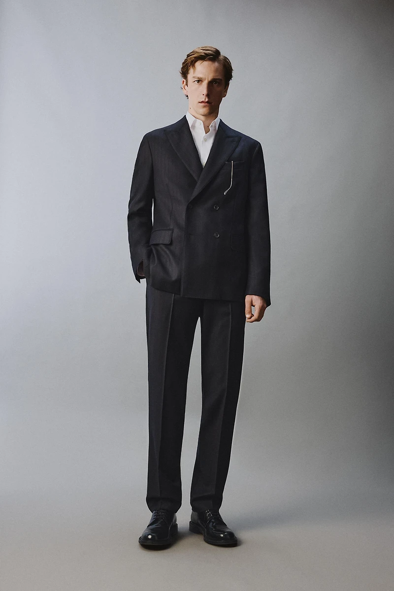 100% WOOL PINSTRIPE SUIT BLAZER