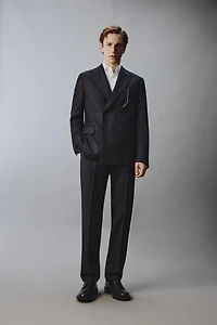 100% WOOL PINSTRIPE SUIT BLAZER