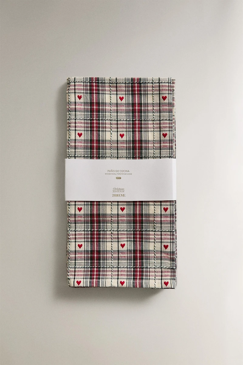 LOT TORCHONS COTON CŒUR NOËL (LOT DE 2)