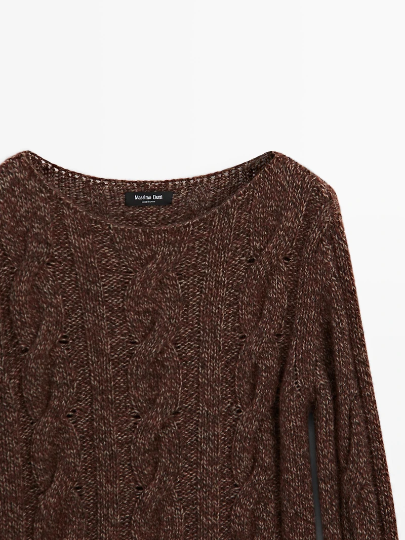 Cable-knit sweater with boat neck