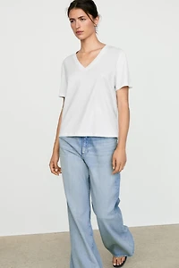 100% cotton interlock V-neck T-shirt