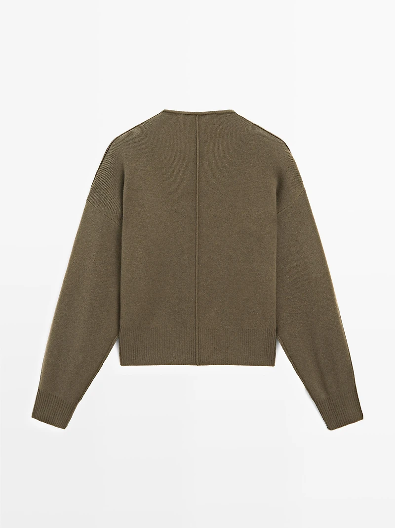 Wool blend knit cardigan with seam details