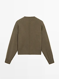 Wool blend knit cardigan with seam details