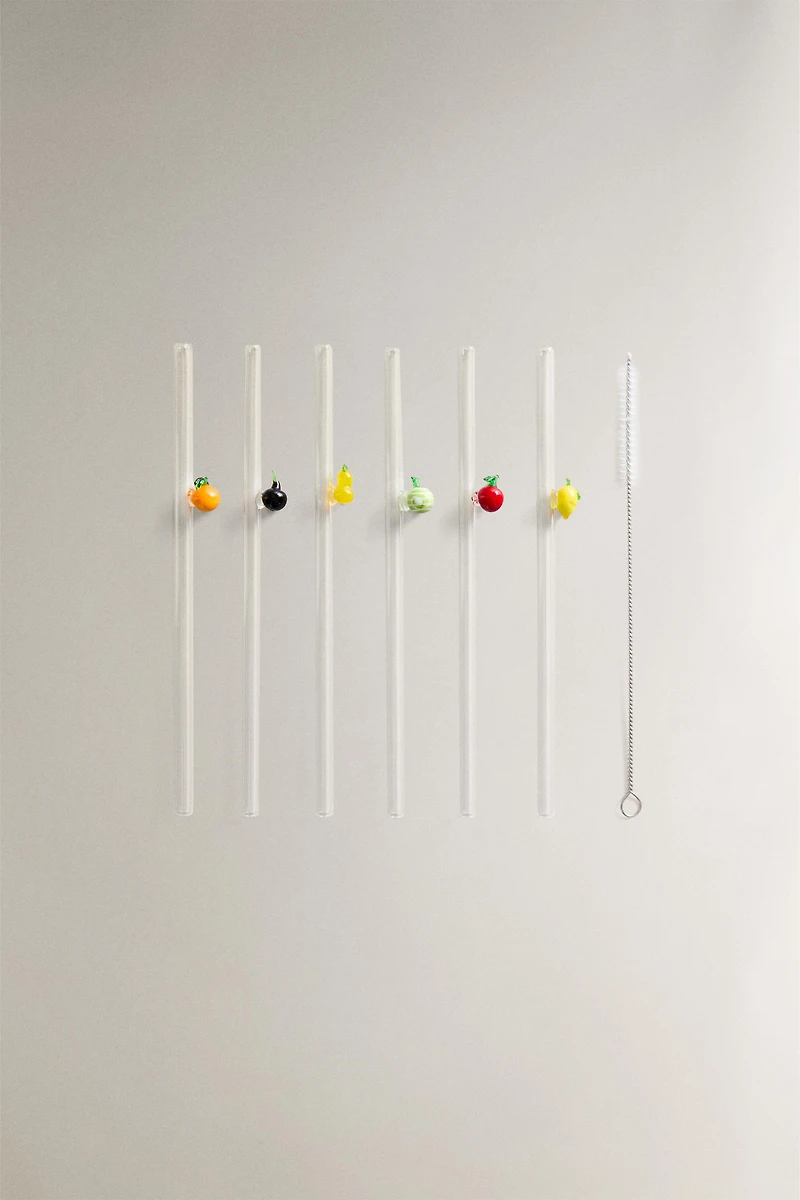 SET OF GLASS STRAWS WITH FRUIT FIGURES (SET OF 6)