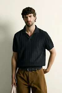 OPEN-KNIT TEXTURED POLO