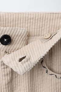 EMBROIDERED DETAIL CORDUROY BARREL PANTS