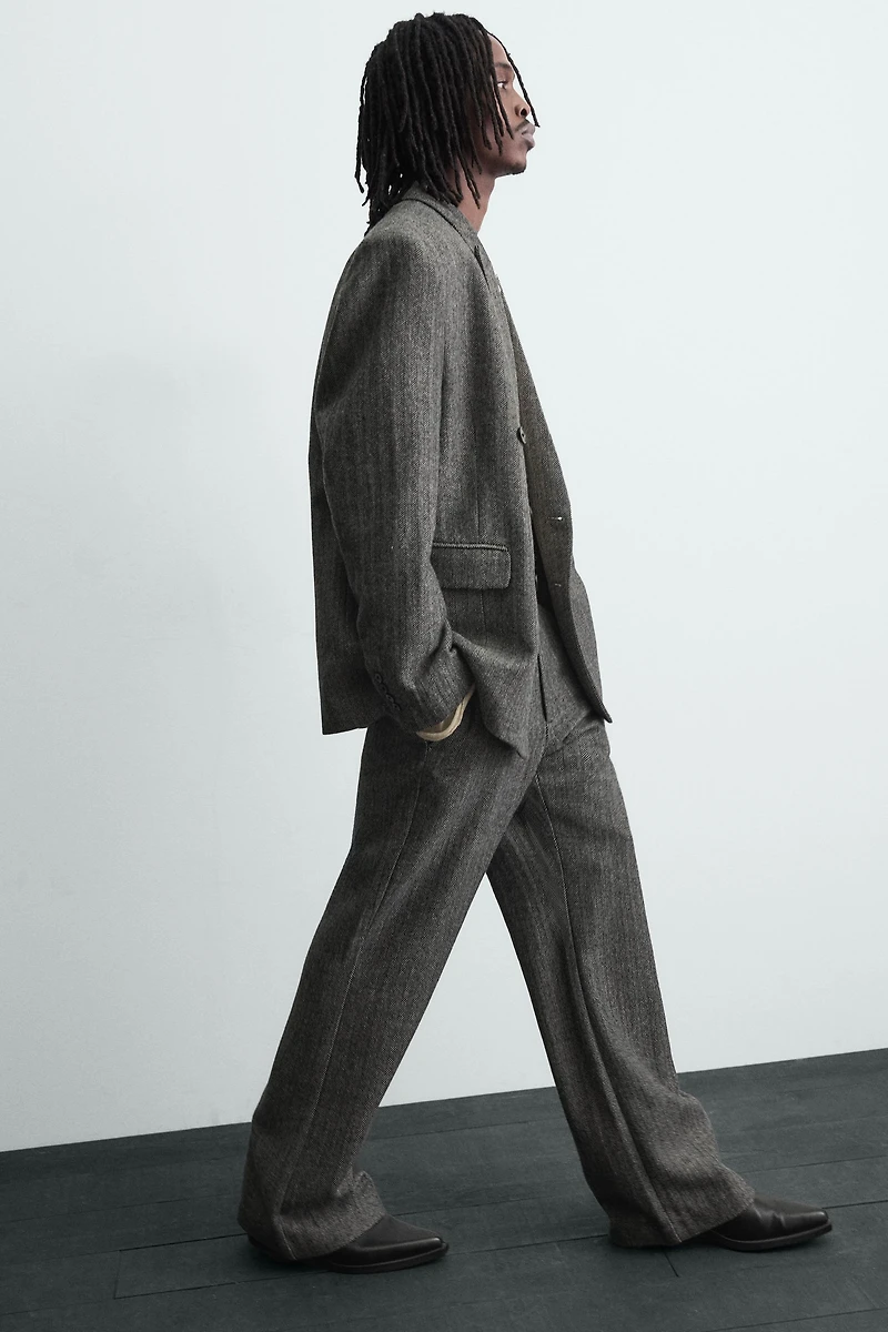 HERRINGBONE WOOL BLEND SUIT PANTS